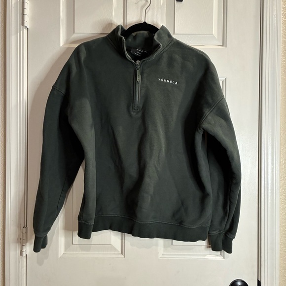 YoungLA Men's Forest Green Zip-Up Sweatshirt - Picture 2 of 10